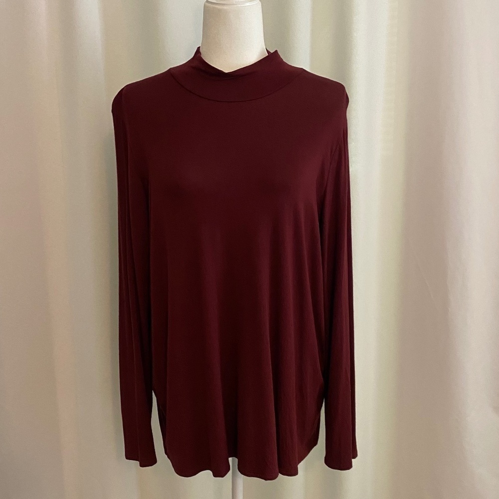 Eileen Fisher‎ Mock Turtleneck Long Sleeve Burgundy/Wine Viscose Spandex Size XL